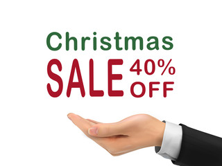 Christmas sale 40 percent off holding by realistic hand