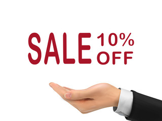 sale 10 percent off holding by realistic hand