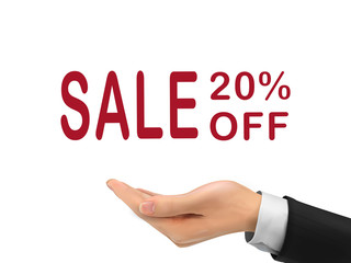 sale 20 percent off holding by realistic hand