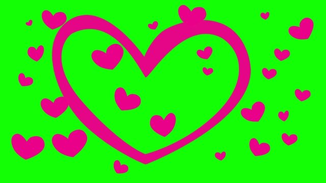 Coeurs sur fond vert