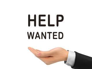 help wanted words holding by realistic hand