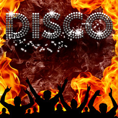 Disco poster hot devilish flames - obrazy, fototapety, plakaty