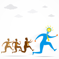men run or follow the new idea or bulb head men concept vector