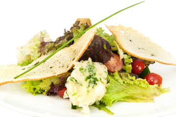 vegetable salad with oil on a white background