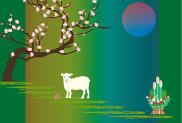 2015未年の羊の年賀状テンプレート 羊のイラスト年賀はがき