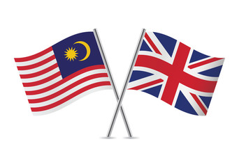 British and Malaysian flags. Vector illustration.