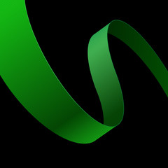 Green fabric curved ribbon on black background