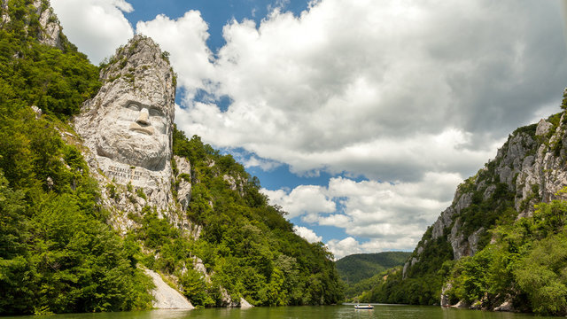 The statue of Decebal carved in the mountain - closeup
