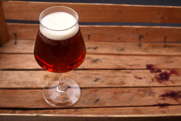Amber beer in a crate