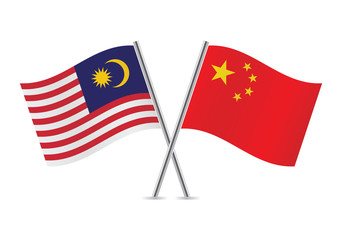 Chinese and Malaysian flags. Vector illustration.