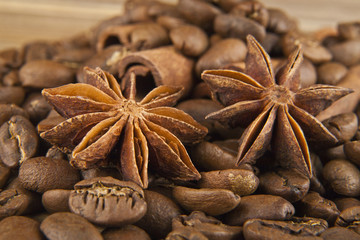 grains of coffee and seasoning
