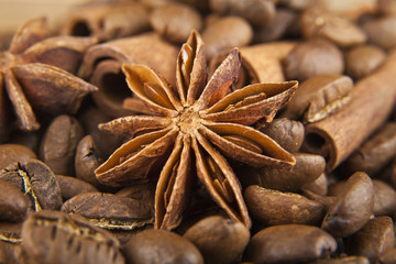 grains of coffee and seasoning