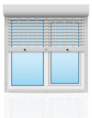 plastic window behind metal perforated rolling shutters vector i
