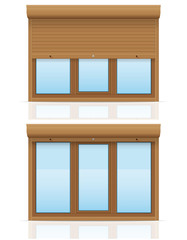 brown plastic window with rolling shutters vector illustration