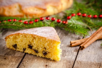 Christmas piece of biscuit cake with cinnamon
