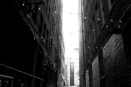 Downtown Brick Building Alley Way with lights