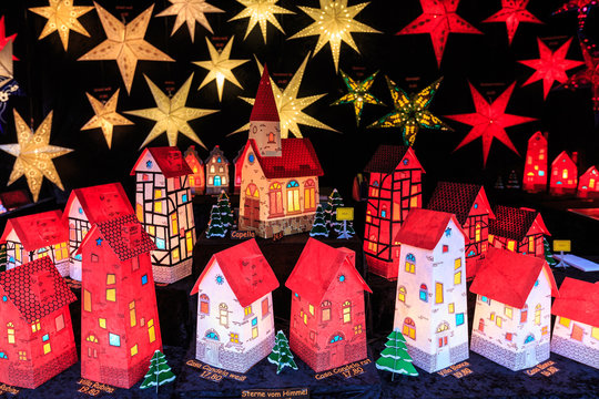 Christmas paper houses at a Christmas market