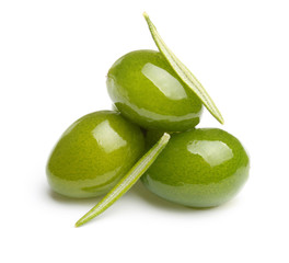 Green olives with leaves