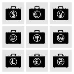 Briefcase icons with currency symbols