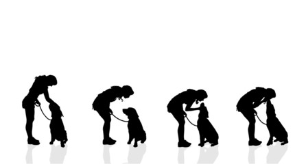 Vector silhouette of a woman with a dog.