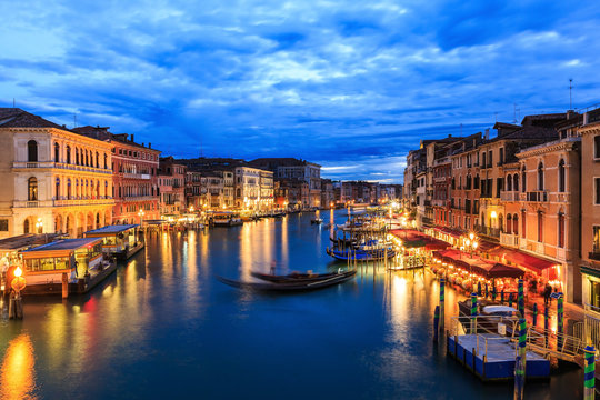 Grand Canal at night from Rialto bridge, Venice Italy © SCStock