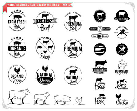 Vintage meat logos, badges, labels and design elements