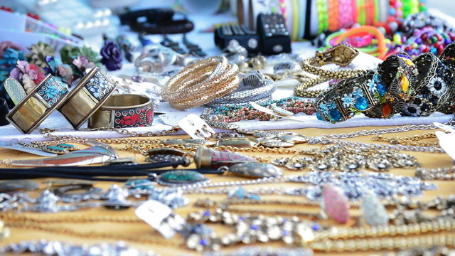 Merchandise exposed jewelery in hawker stall craft
