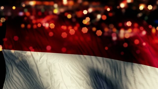 Indonesia Monaco Flag Night Bokeh Abstract Loop Animation