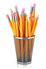 Graphite pencils in basket isolated on white background