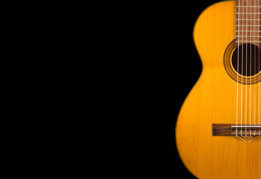 Classical guitar wallpaper isolated on  black  background