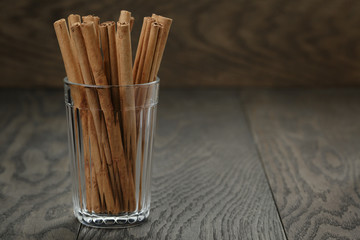 true cinnamon sticks in glass