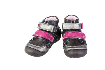 Grey baby's shoes   on white background