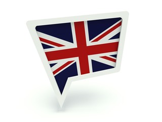 Bubble speech with the flag of the United Kingdom.