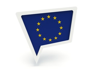 Bubble speech with the flag of the European Union.