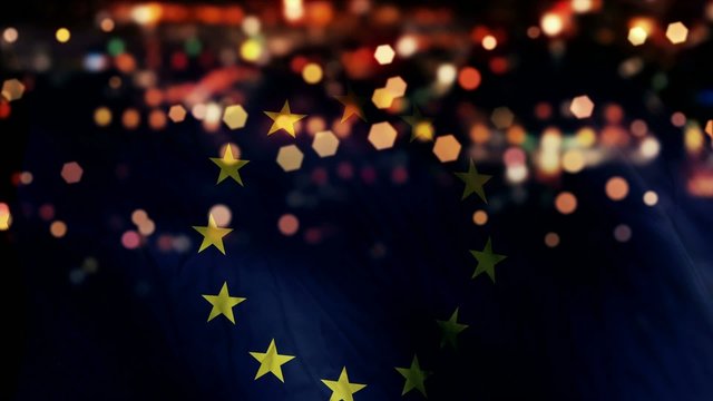 Europe Flag Light Night Bokeh Abstract Loop Animation