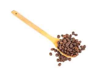 Many roasted coffee beans. White background. Isolated.