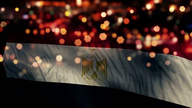 Egypt Flag Light Night Bokeh Abstract Loop Animation