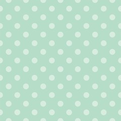 Tile vector pattern with polka dots on mint green background