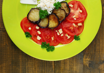 Eggplant salad with tomatoes and feta cheese,