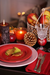 Festive autumn serving table in room