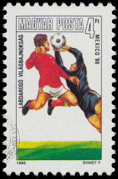 Stamp printed in Hungary shows the World Cup Football Championsh