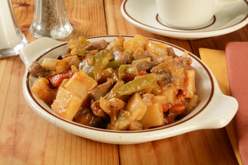 Steak potatoes and vegetables