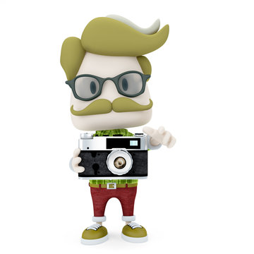 Hipster Man Holding Old Camera