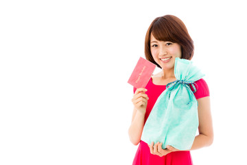 attractive asian woman on white background