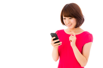 attractive asian woman on white background