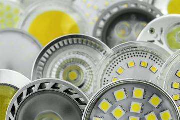 various GU10 LED bulbs with different sizes of chips and cooling