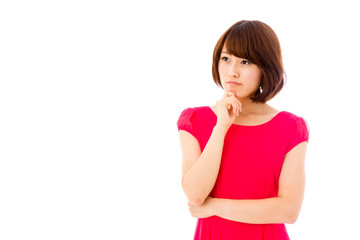 attractive asian woman on white background