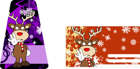 xmas reindeer cartoon giftcard sticker02