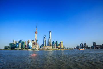 Naklejka premium beautiful cityscape of Shanghai under the blue sky