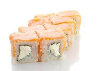 Sushi roll with salmon and cheese isolated